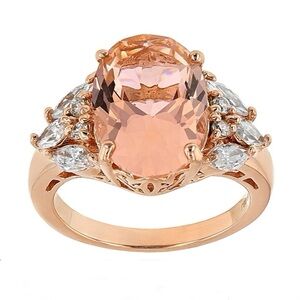 New JTV Morganite & CZ 18k Rose Gold Over Sterling Silver Ring Size 5